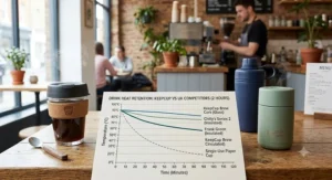 Chart comparing drink heat retention over two hours for KeepCup against insulated competitor mugs.