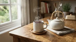 One of the best funny mugs featuring a witty quote about morning tea for British homes