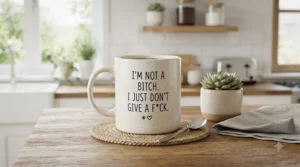 A witty tea cup designed to bring a smile, representing value-priced funny mugs under £10