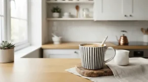 Personalised name mug featuring classic black and white monochrome stripes
