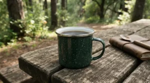 Personalised name mug styled like a traditional enamel camping cup