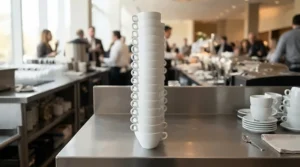 A large stack of value for money espresso cups under £15 suitable for hosting large family gatherings.